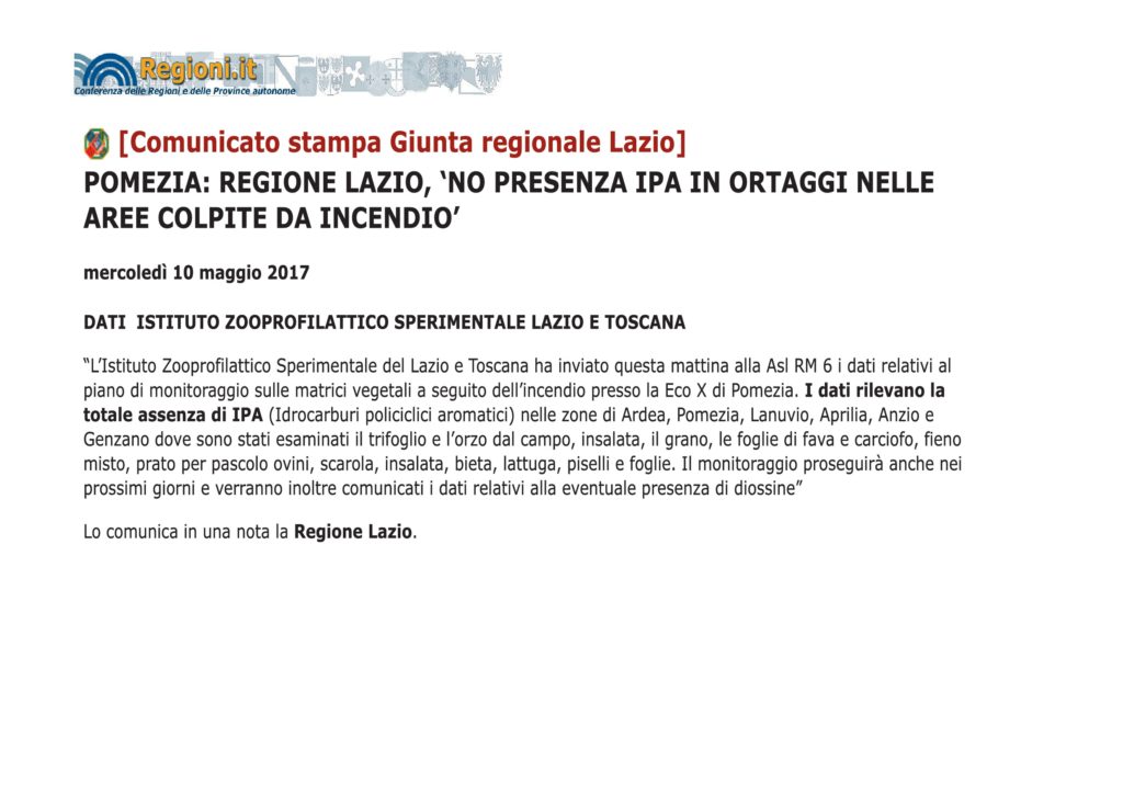 dalleRegioni - Lazio - POMEZIA- REGIONE LAZIO, ‘NO PRESENZA IPA 1- Regioni (1)
